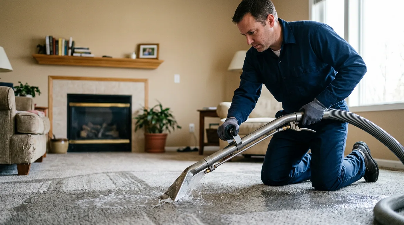 Water damage restoration technician working near Lucerne, CO